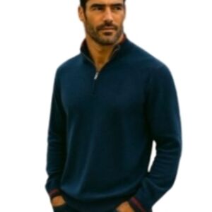 NetJets + Brooks Brothers Navy Blue 1/4 Zip Merino Wool Blend Sweater Size 2XL